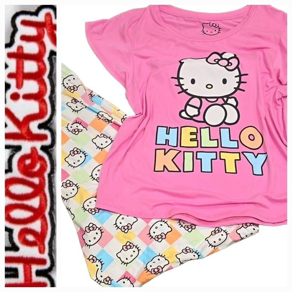 Hello Kitty‎ Logo Color Block  S/S T-shirt & Pant Pajama Set
